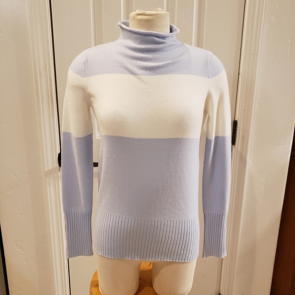 French Connection Size XS Blue and White Turtleneck Sweater